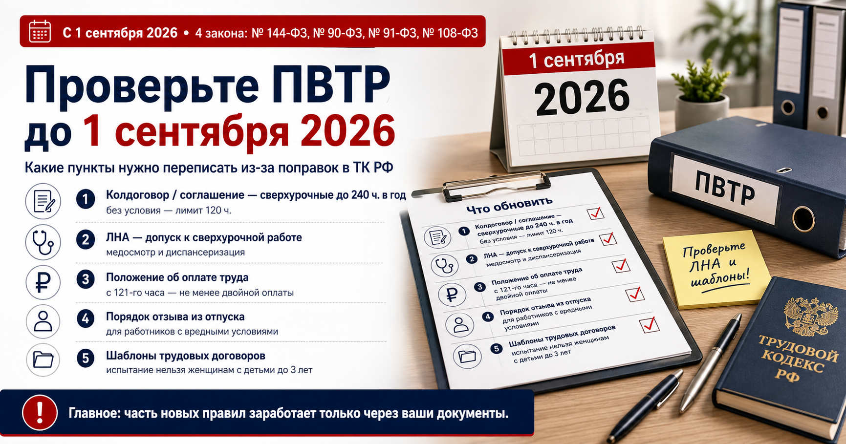 Что поправить в ПВТР, коллективном договоре и ЛНА до 1 сентября 2026 г.