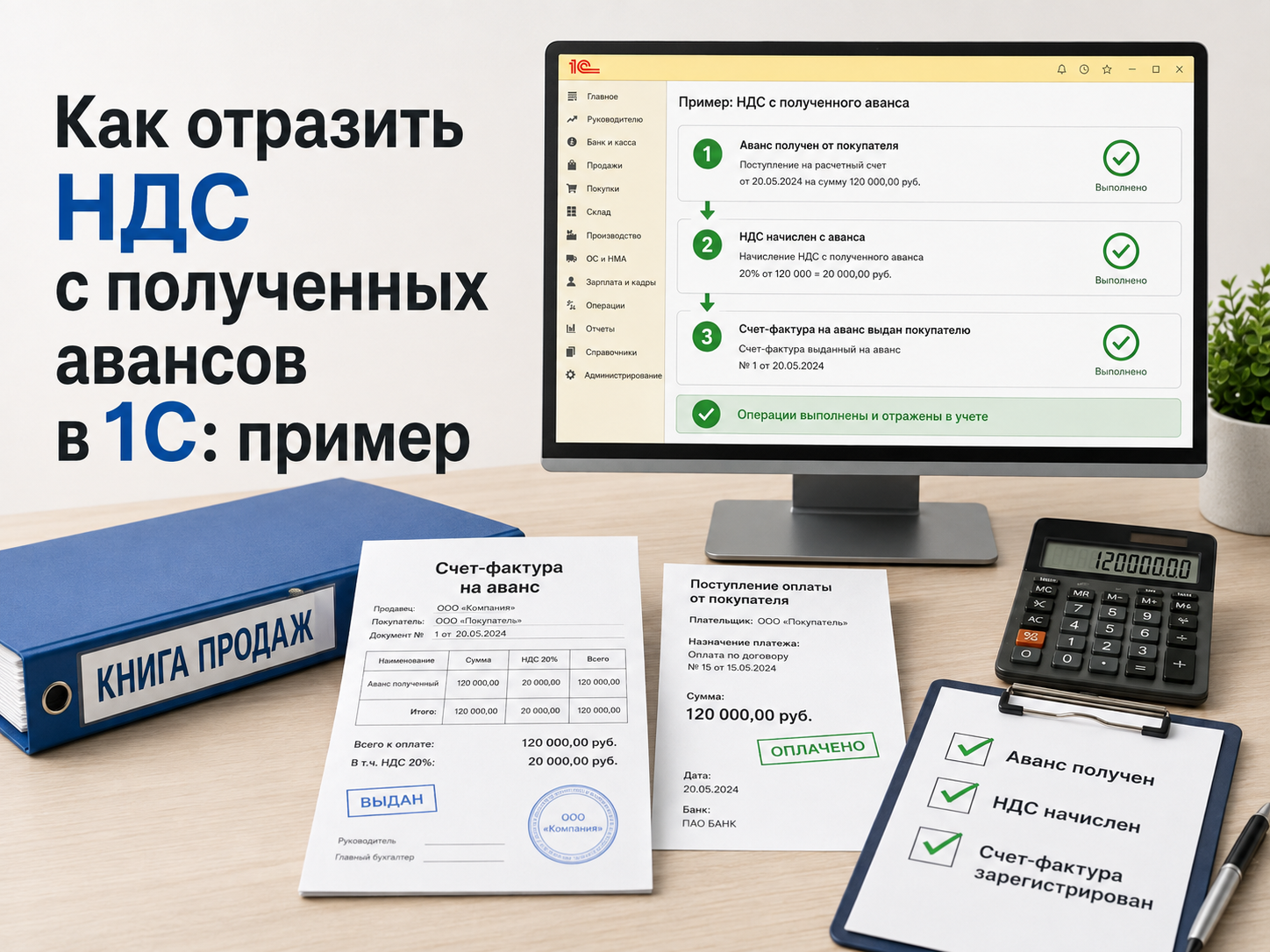 Как отразить НДС с полученных авансов в 1С: пример