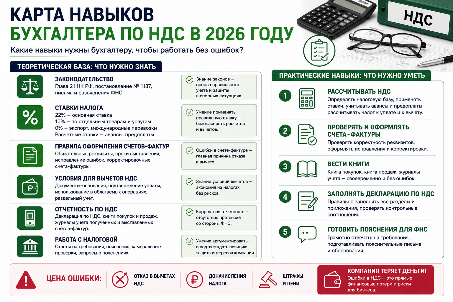Карта навыков бухгалтера по НДС. Что нужно знать и уметь в 2026 году
