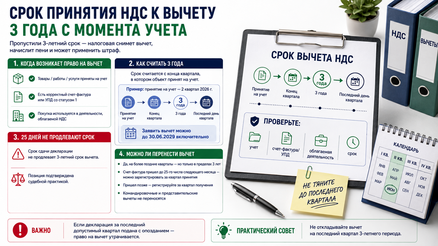 В какой срок можно принять НДС к вычету?