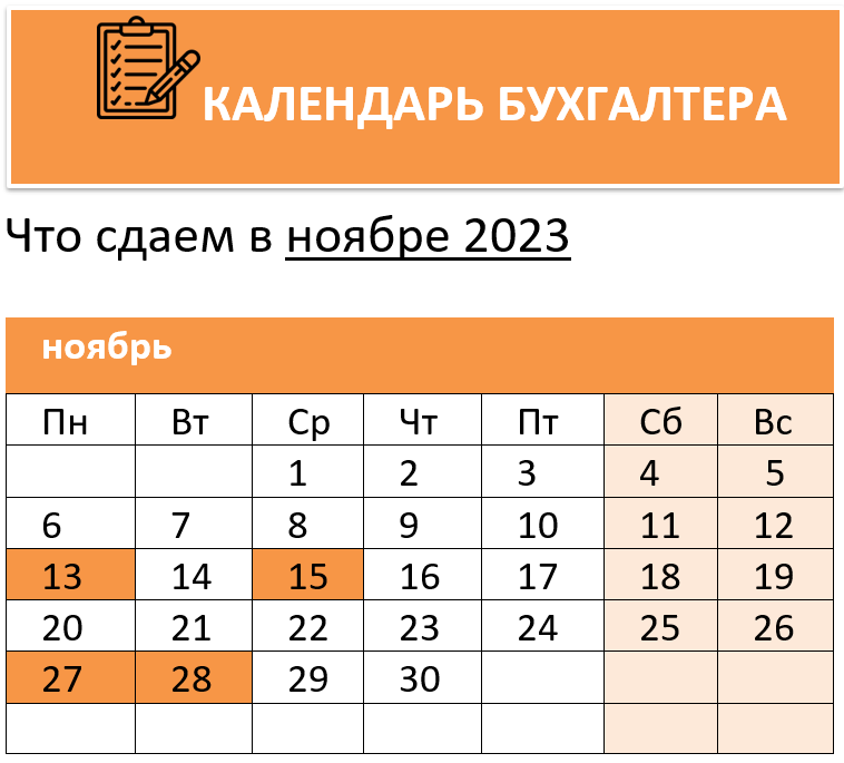 Календарь бухгалтера на ноябрь 2023 года