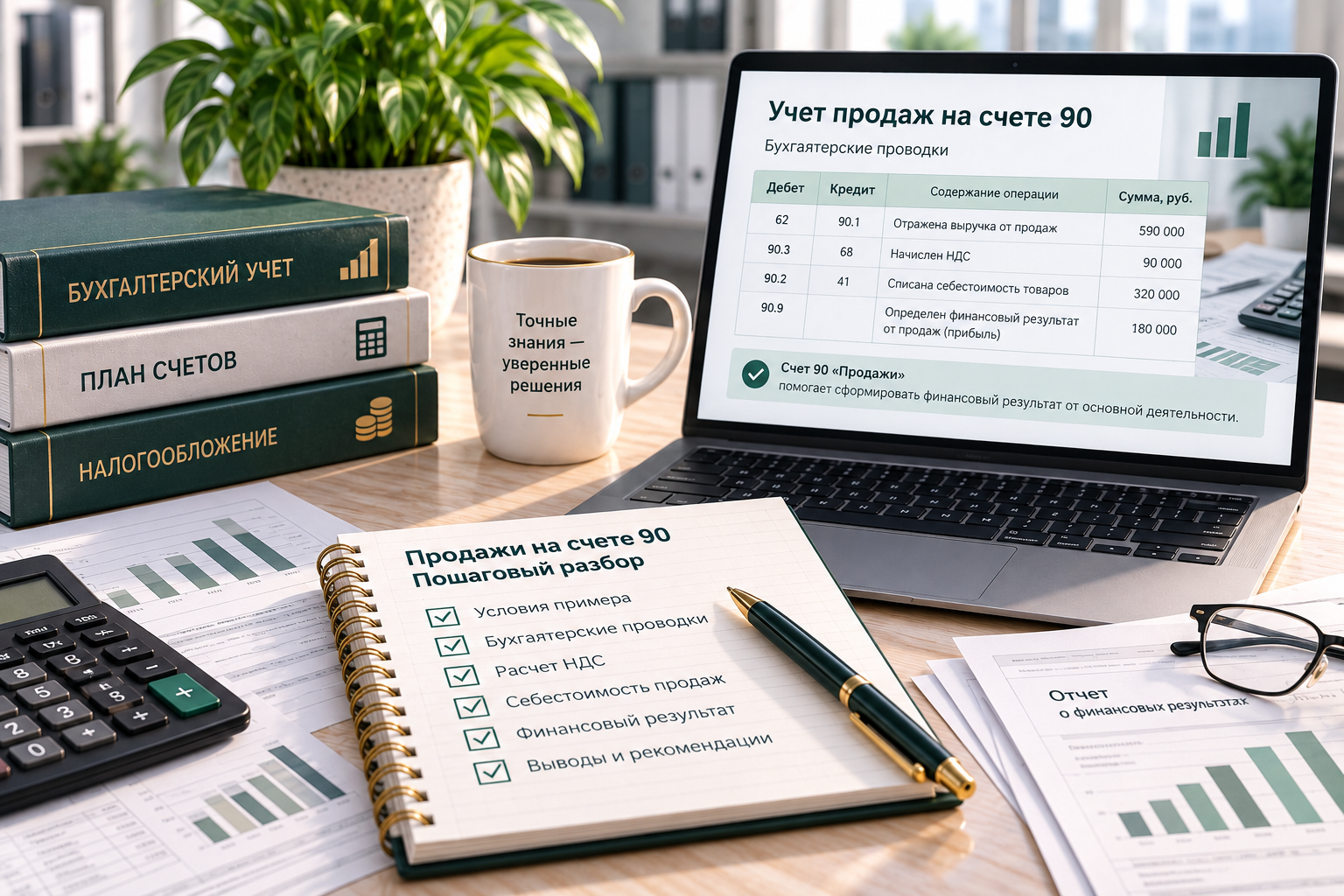 Учет продаж на счете 90. Разбор примера