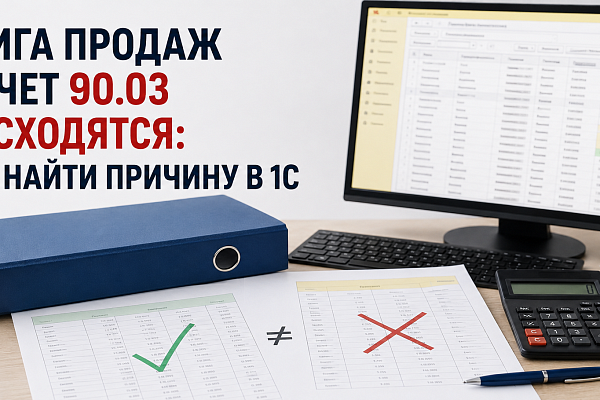 Книга продаж и счет 90.03 не сходятся: как найти причину в 1С