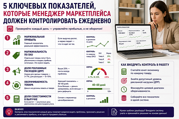 Ключевые показатели для менеджера маркетплейсов в 2026 году. Что проверять, чтобы не уйти в минус