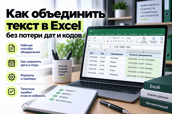 Как объединить текст в Excel без потери данных