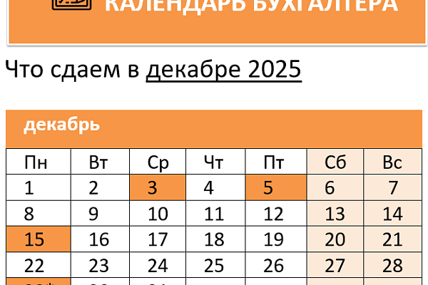 Календарь бухгалтера на декабрь 2025 года