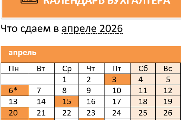 Календарь бухгалтера на апрель 2026 года